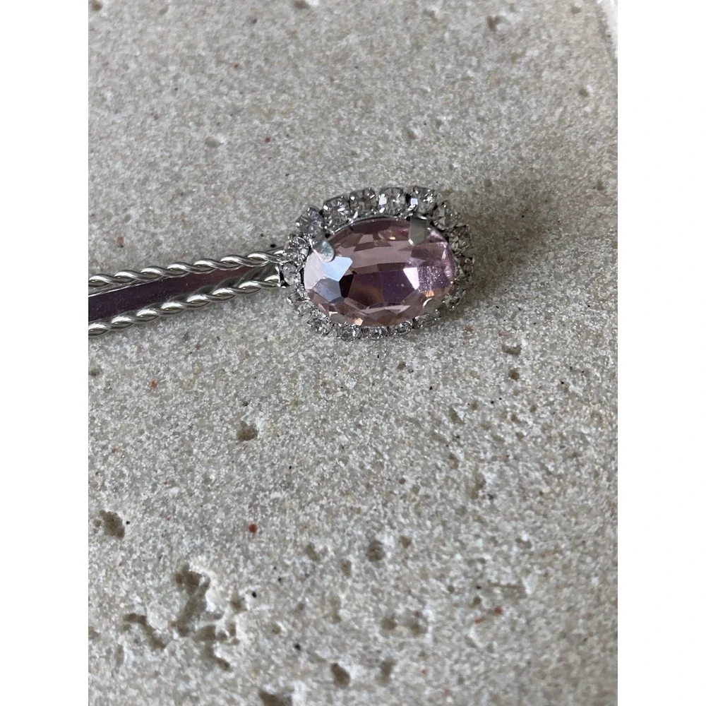 Silver Tone Pink‎ Rhinestone Bobby Pin Hair Clip Oval Gem Bridal Prom Barrette